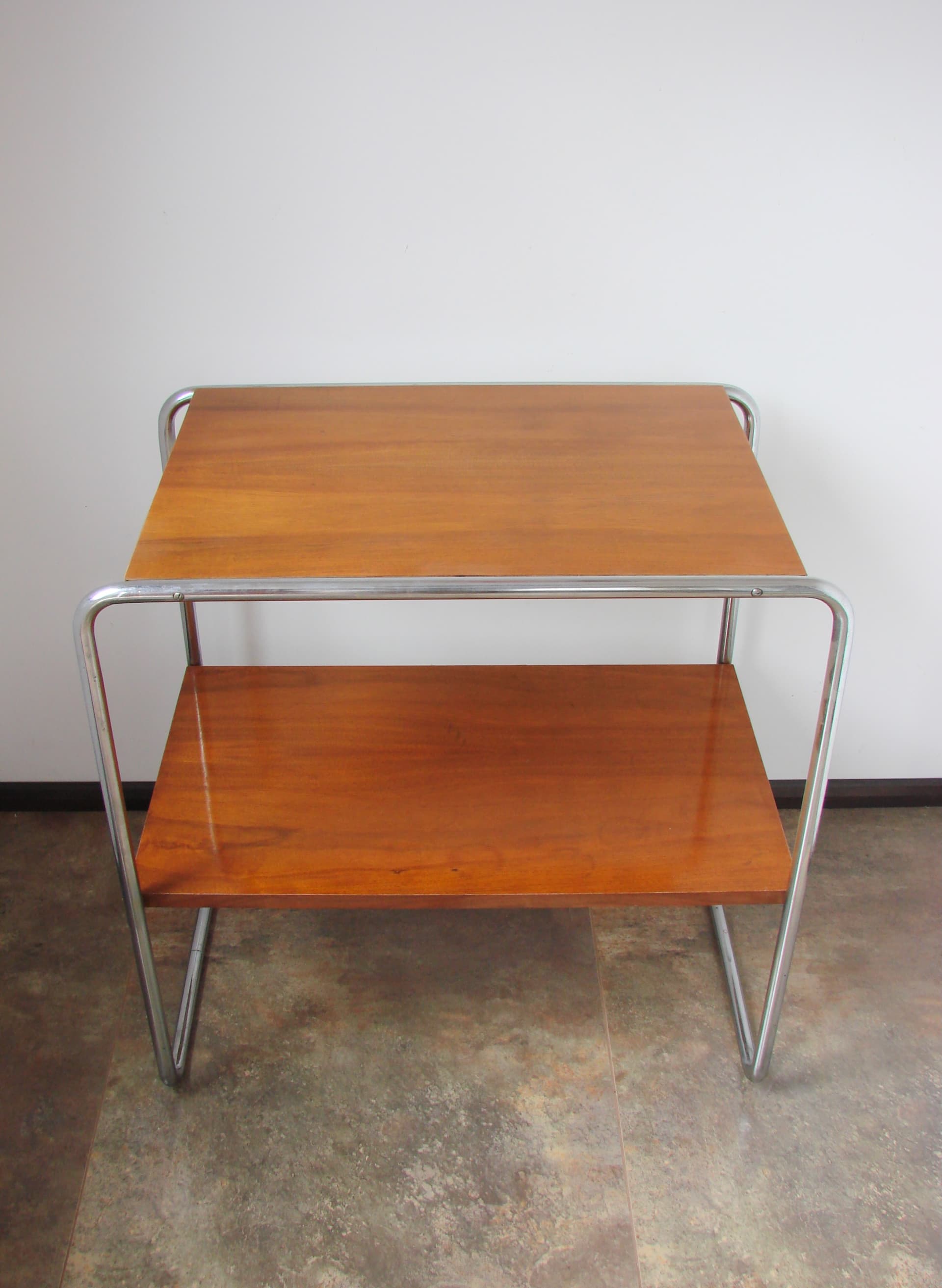 Side table B12, brown wood, silver chromed steel, by M. Breuer, Thonet, Czechoslovakia, 1930s. - 351425