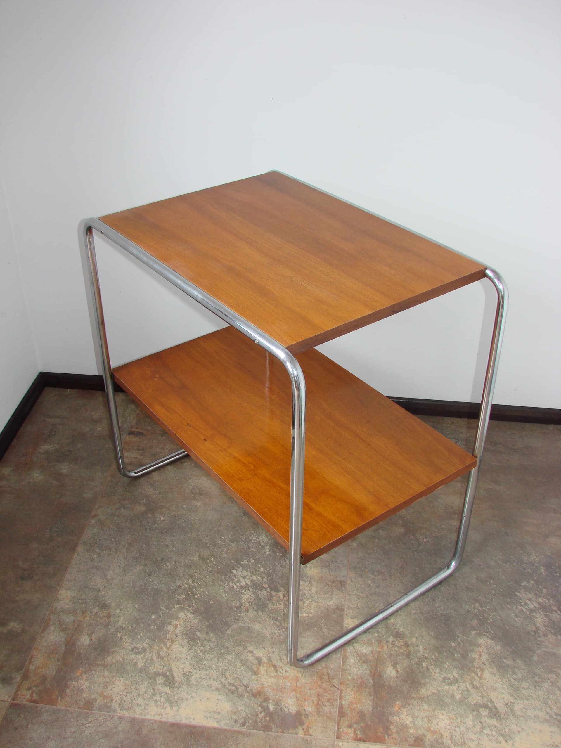 Side table B12, brown wood, silver chromed steel, by M. Breuer, Thonet, Czechoslovakia, 1930s. - 351421
