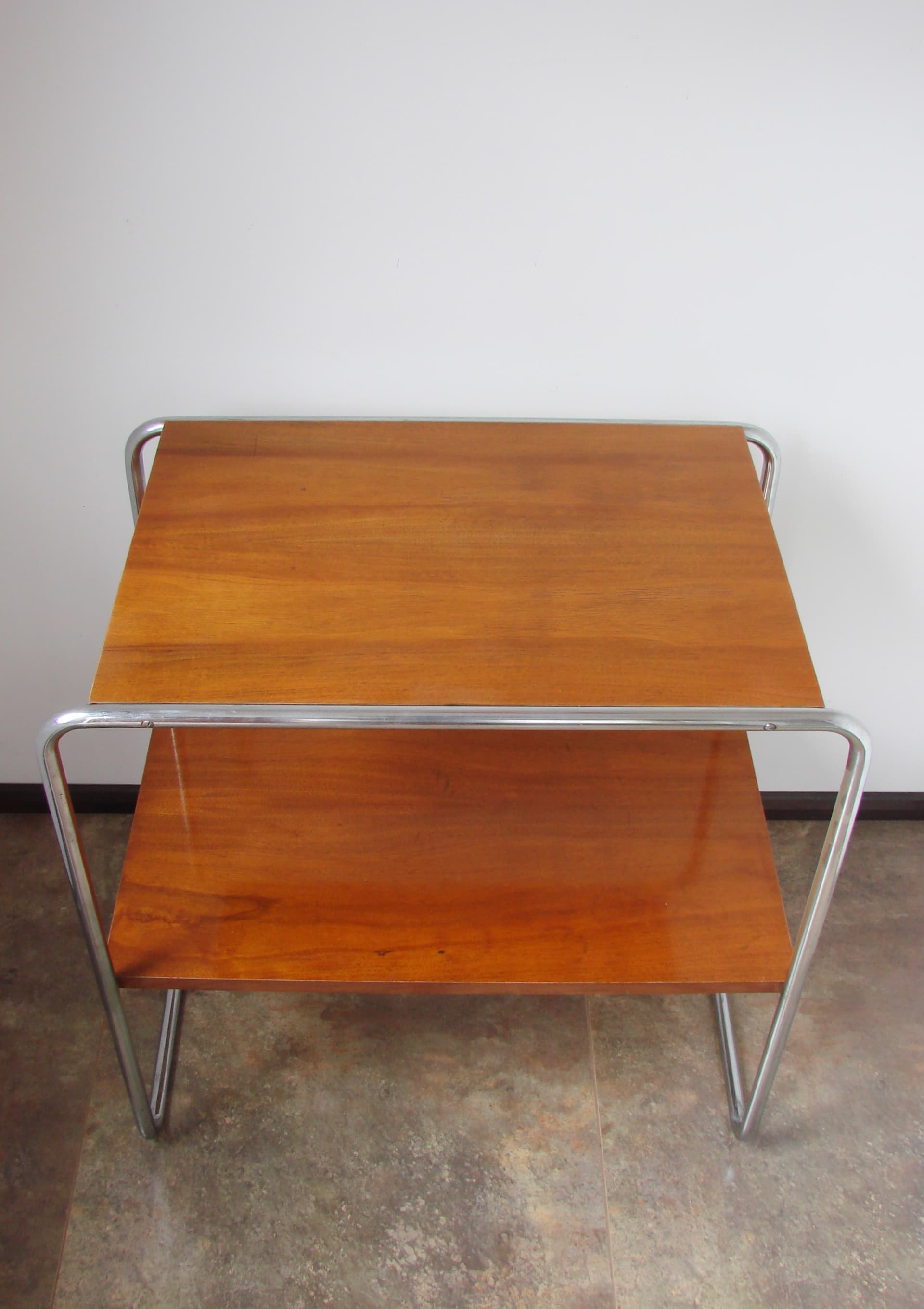 Side table B12, brown wood, silver chromed steel, by M. Breuer, Thonet, Czechoslovakia, 1930s. - 351423