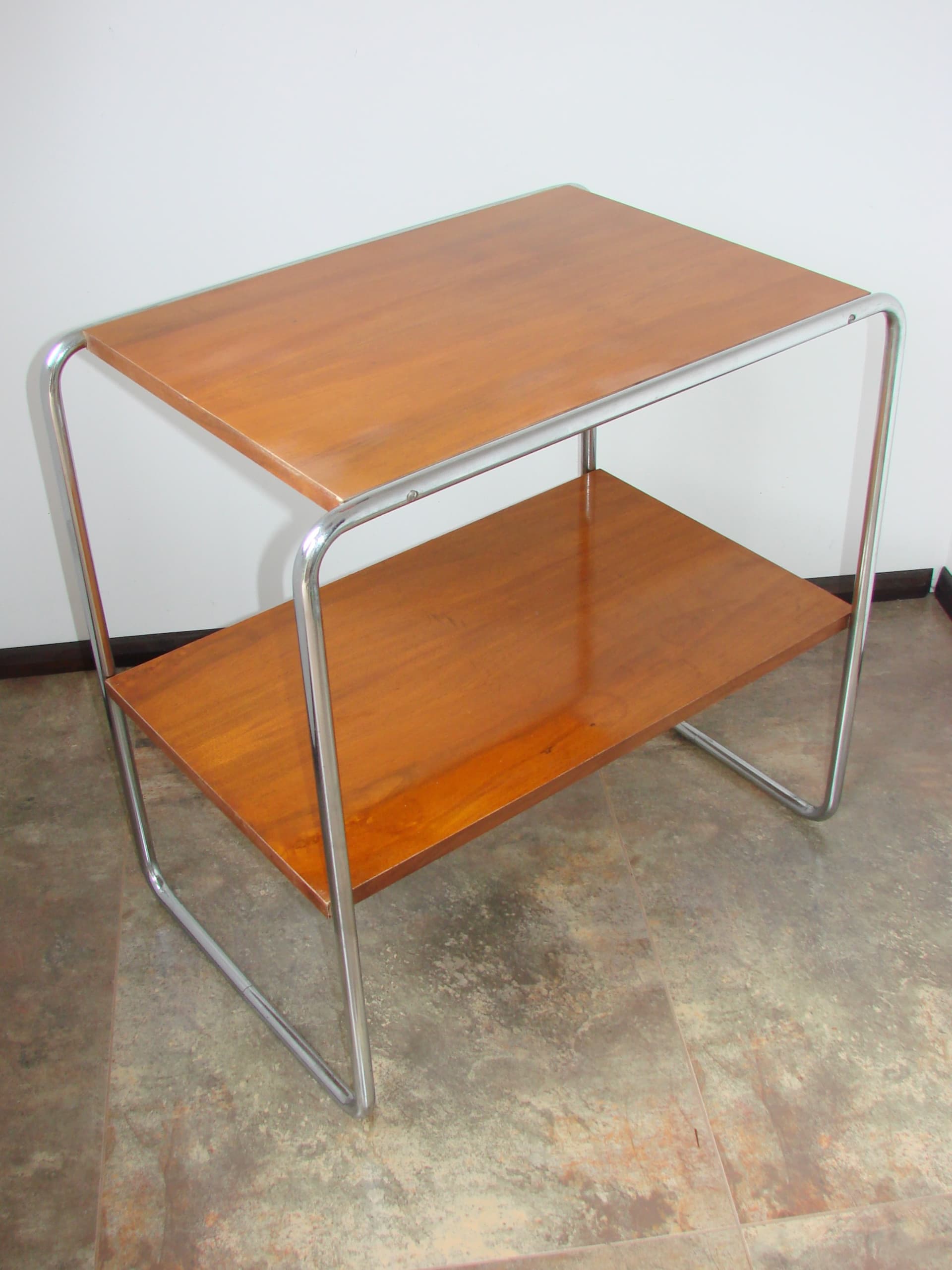 Side table B12, brown wood, silver chromed steel, by M. Breuer, Thonet, Czechoslovakia, 1930s. - 351420