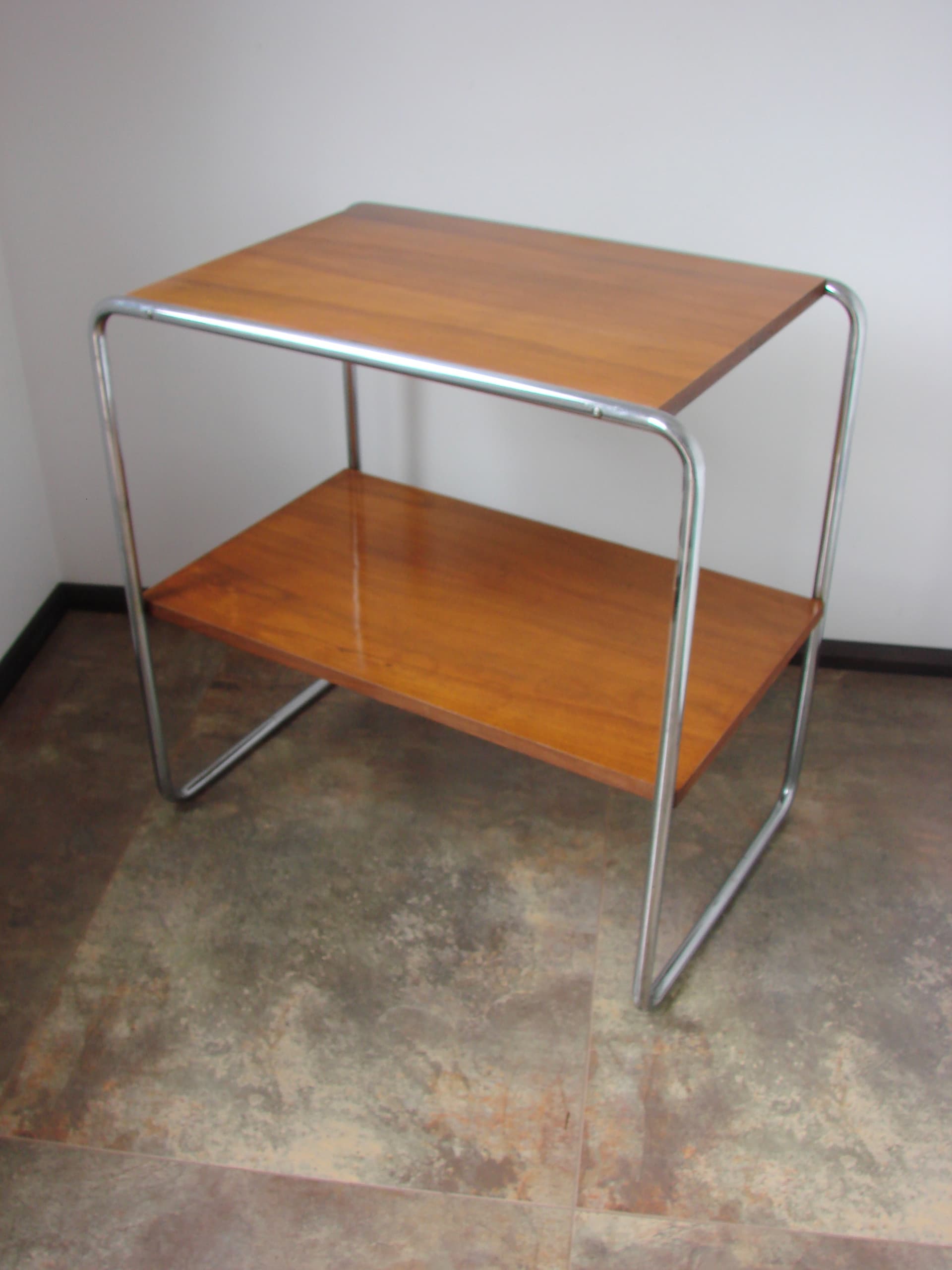 Side table B12, brown wood, silver chromed steel, by M. Breuer, Thonet, Czechoslovakia, 1930s. - 351426