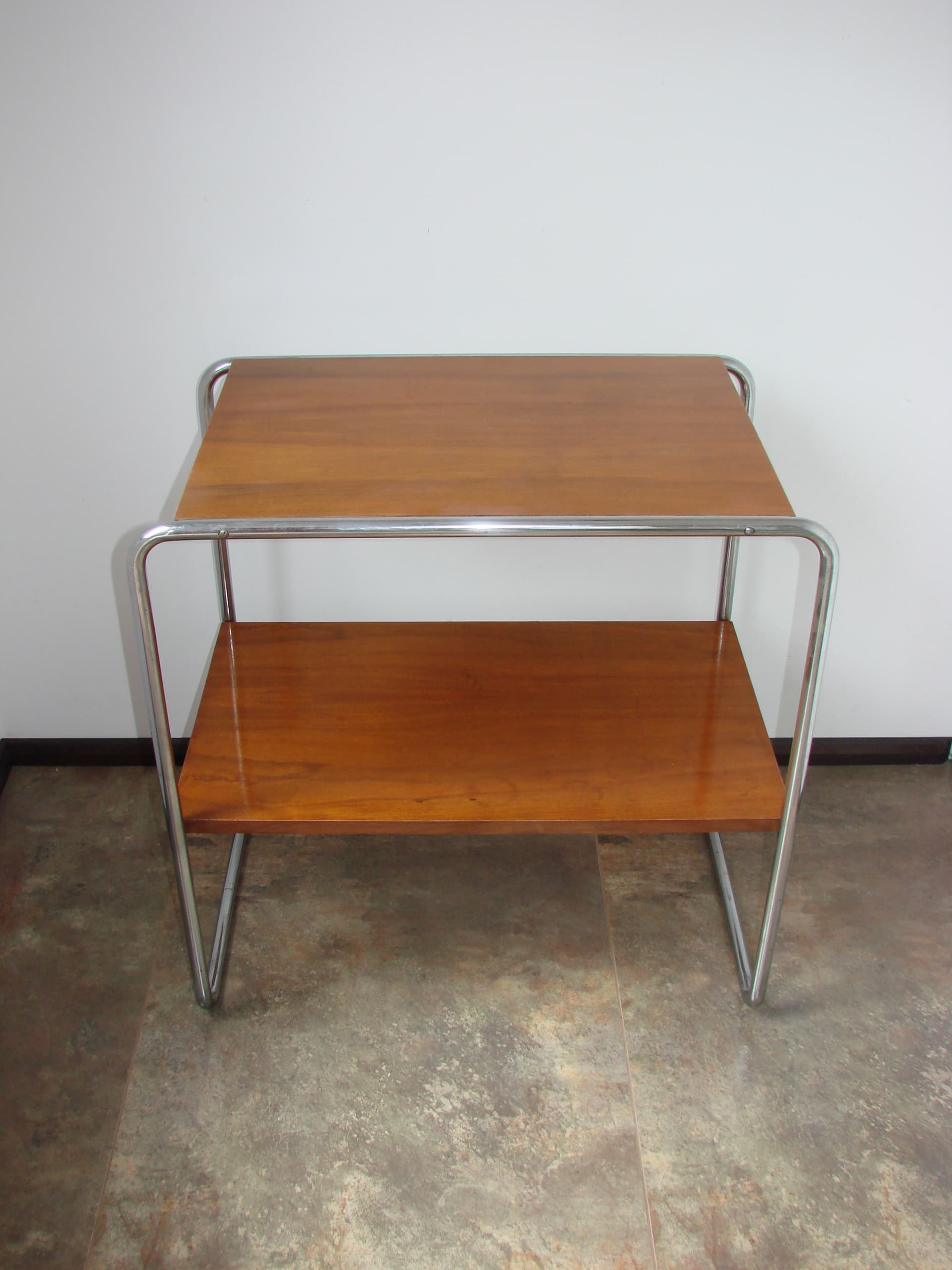 Side table B12, brown wood, silver chromed steel, by M. Breuer, Thonet, Czechoslovakia, 1930s. - 351418