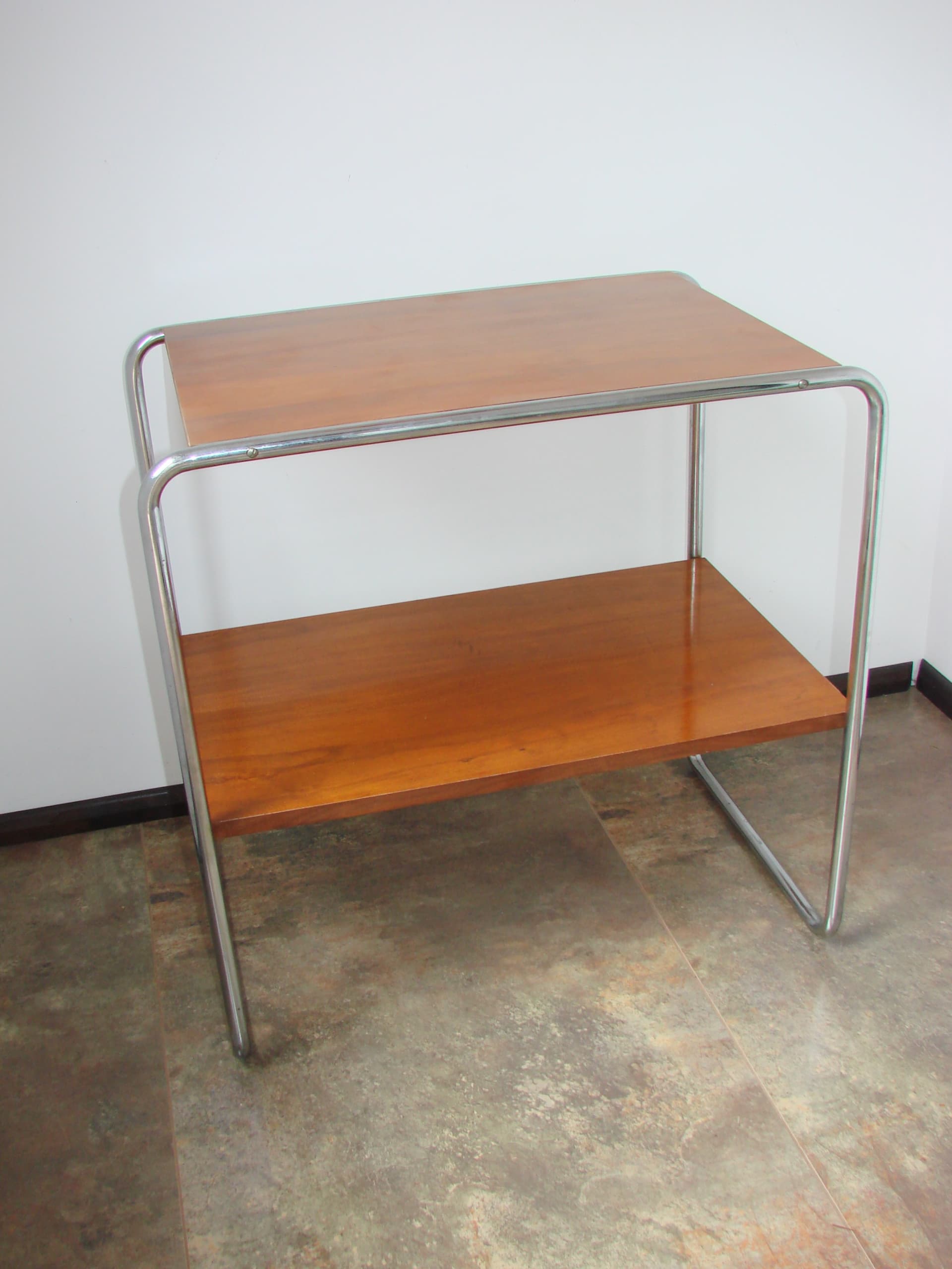 Side table B12, brown wood, silver chromed steel, by M. Breuer, Thonet, Czechoslovakia, 1930s. - 351415