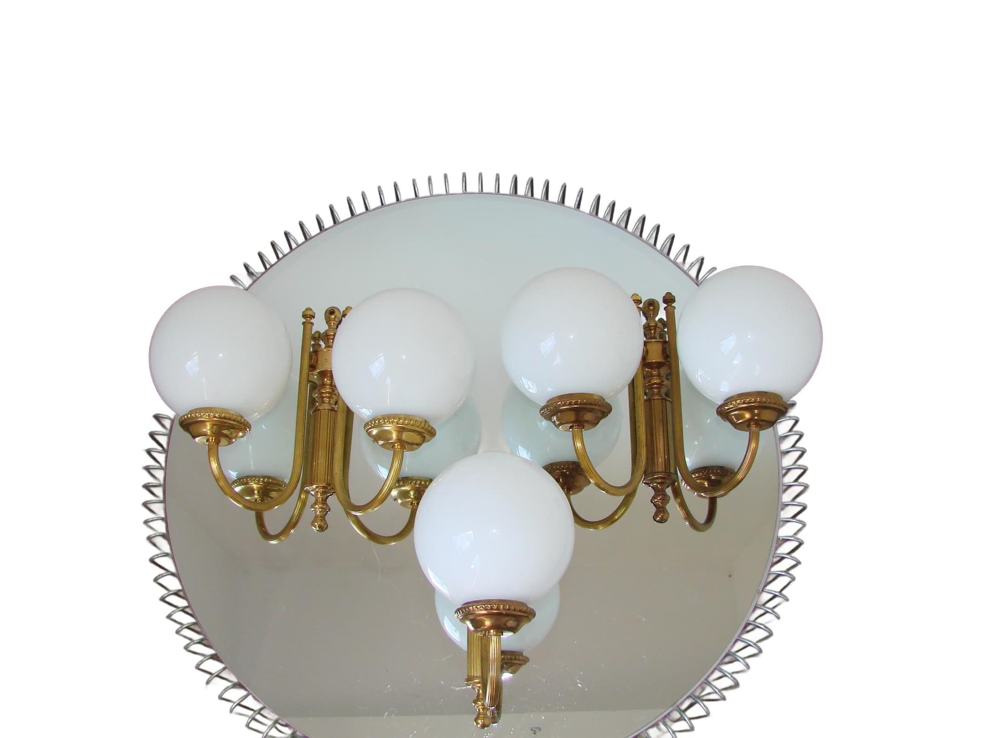 Coffee table round, silver mirror, silver metal, 1990s