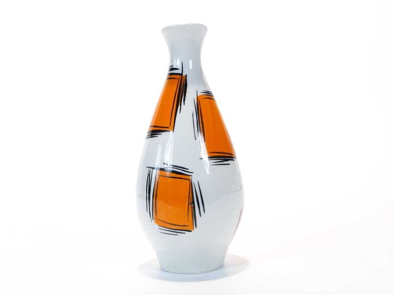 Wazon New Look, biały pomarańczowy czarny, porcelana, Wałbrzych, Polska, lata 60. - 351491