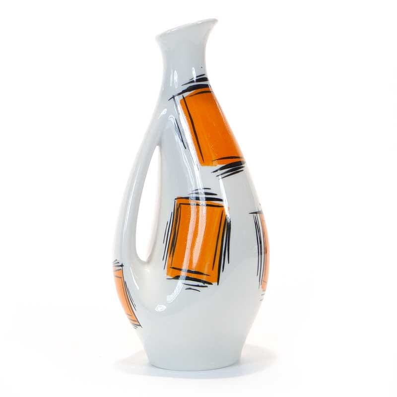 Wazon New Look, biały pomarańczowy czarny, porcelana, Wałbrzych, Polska, lata 60. - 351489
