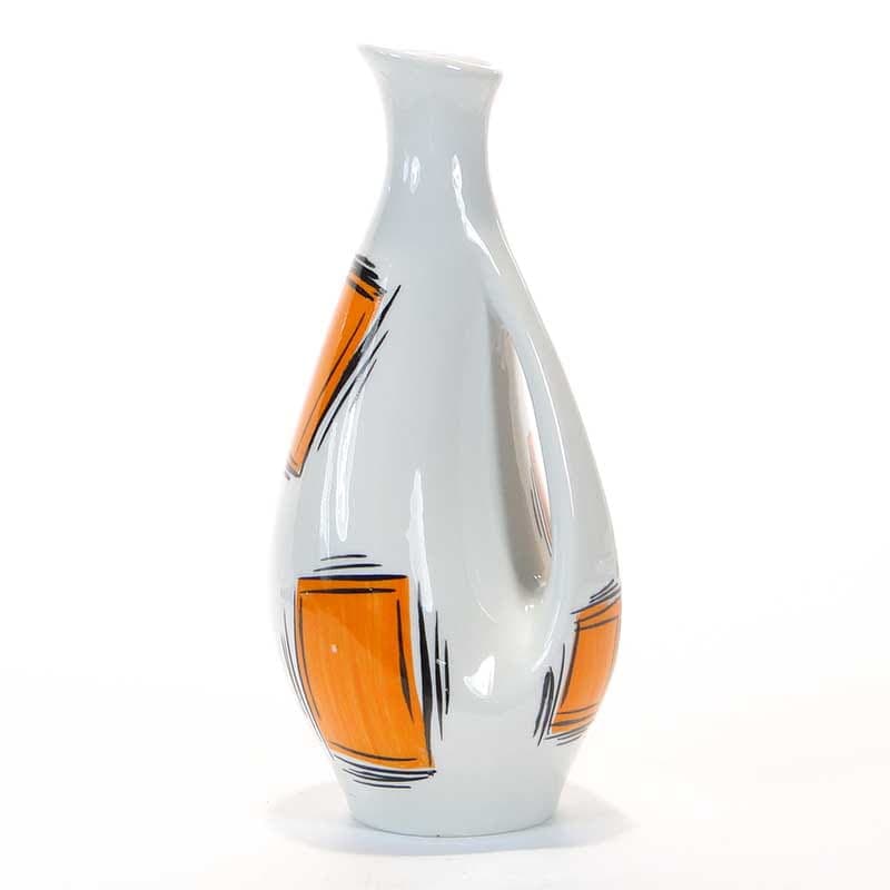 Wazon New Look, biały pomarańczowy czarny, porcelana, Wałbrzych, Polska, lata 60. - 351490