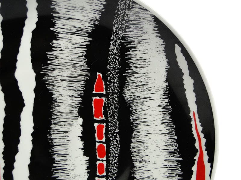 Decorative platter, black red white yellow porcelain, Zakład Porcelany Stołowej Krzysztof, Poland, 1950s - 351496