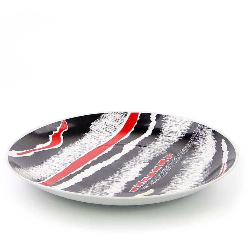 Decorative platter, black red white yellow porcelain, Zakład Porcelany Stołowej Krzysztof, Poland, 1950s - 351497