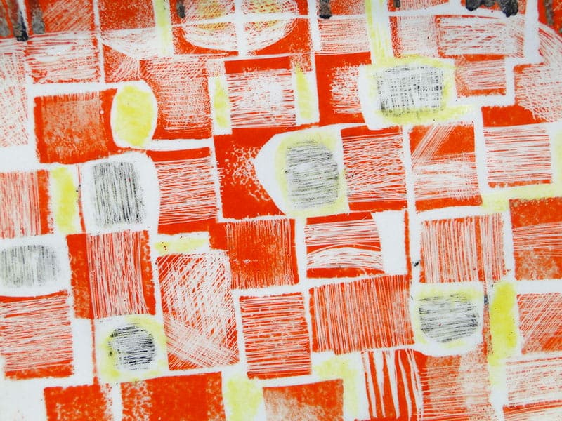 Decorative platter, orange-red porcelain, Zakład Porcelany Stołowej Krzysztof, Poland, 1950s - 351510