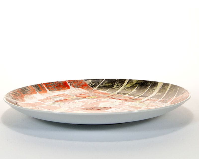 Decorative platter, orange-red porcelain, Zakład Porcelany Stołowej Krzysztof, Poland, 1950s - 351512