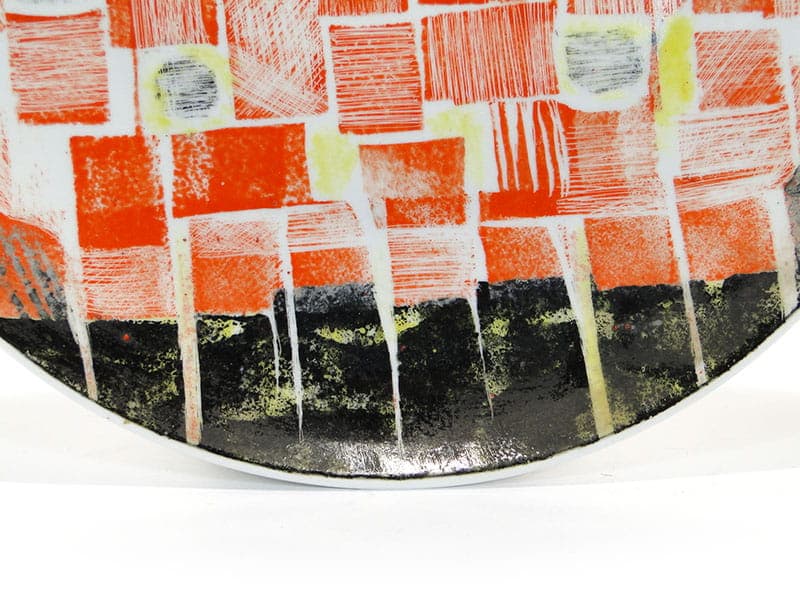 Decorative platter, orange-red porcelain, Zakład Porcelany Stołowej Krzysztof, Poland, 1950s - 351509