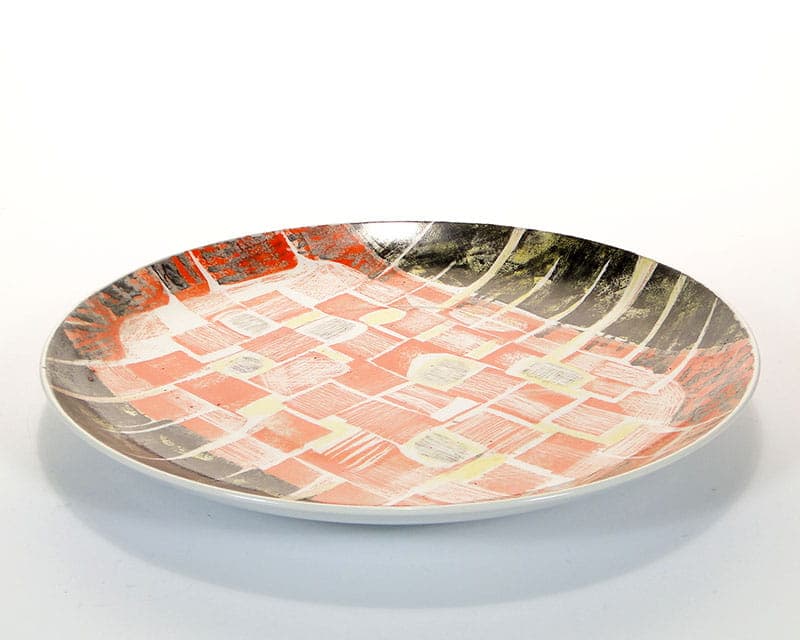 Decorative platter, orange-red porcelain, Zakład Porcelany Stołowej Krzysztof, Poland, 1950s - 351513