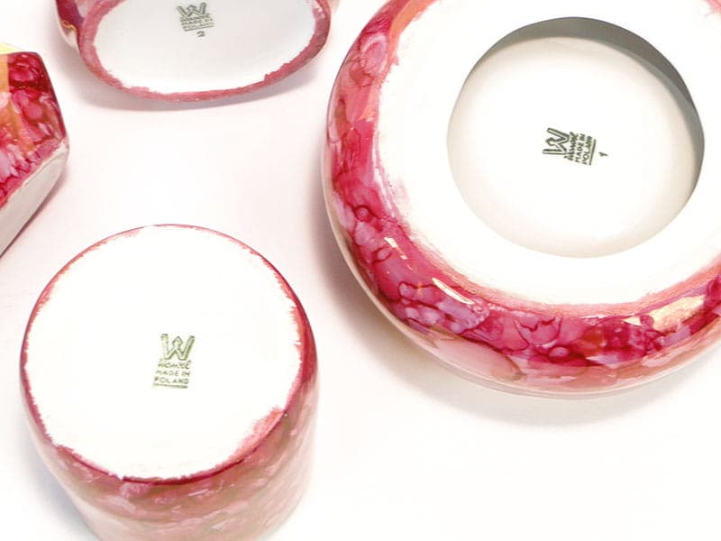 Table Set Wawel New Look, pink white, gold-plated porcelain, Wałbrzych Porcelain Factory, Poland, 1950s - 351519