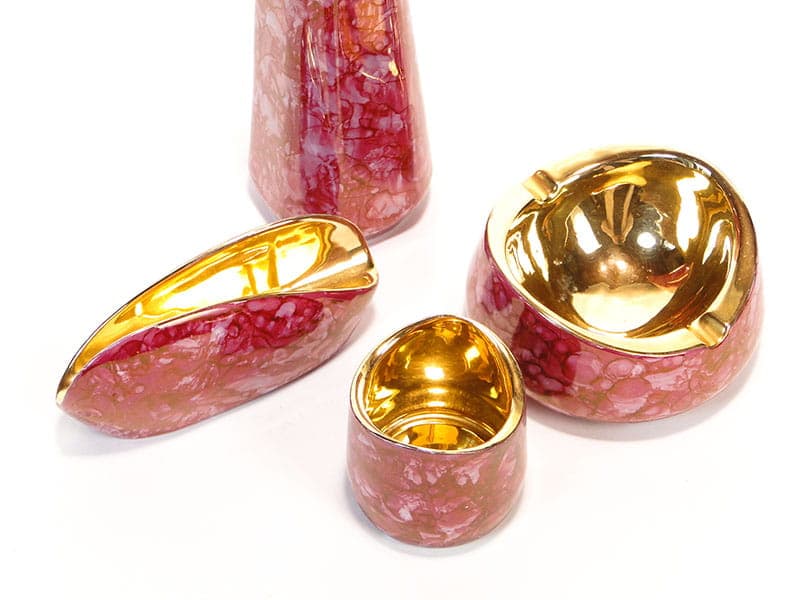 Table Set Wawel New Look, pink white, gold-plated porcelain, Wałbrzych Porcelain Factory, Poland, 1950s - 351516