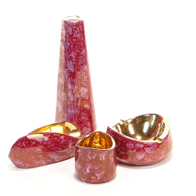 Table Set Wawel New Look, pink white, gold-plated porcelain, Wałbrzych Porcelain Factory, Poland, 1950s - DIMENSION