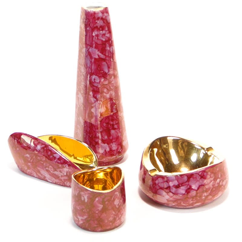 Table Set Wawel New Look, pink white, gold-plated porcelain, Wałbrzych Porcelain Factory, Poland, 1950s - 351515