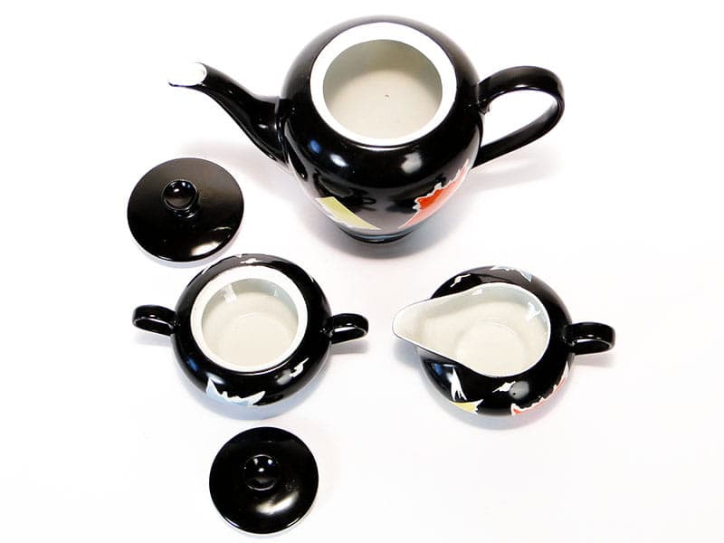 Coffee set Julita, black porcelain, by E. Ruszczyński, Wawel Porcelain Factory, Poland, 1950s. - 351526