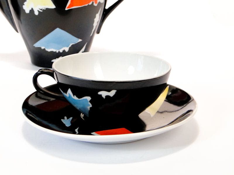 Coffee set Julita, black porcelain, by E. Ruszczyński, Wawel Porcelain Factory, Poland, 1950s. - 351524