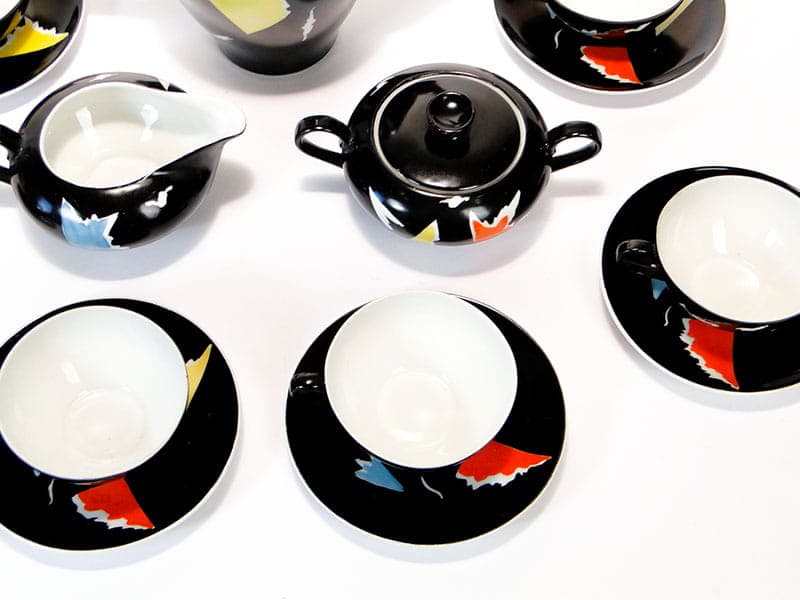 Coffee set Julita, black porcelain, by E. Ruszczyński, Wawel Porcelain Factory, Poland, 1950s. - 351523