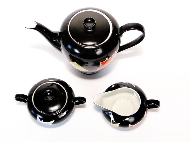 Coffee set Julita, black porcelain, by E. Ruszczyński, Wawel Porcelain Factory, Poland, 1950s. - 351527