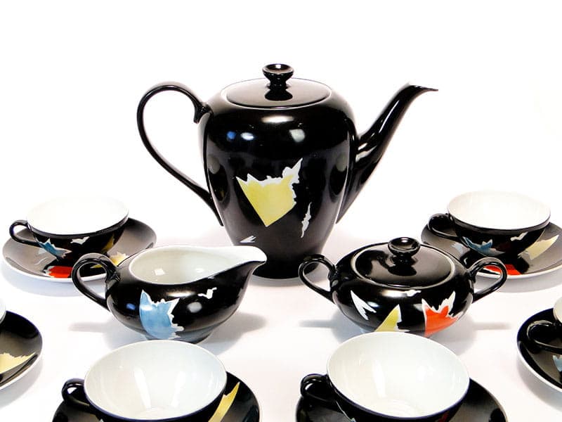Coffee set Julita, black porcelain, by E. Ruszczyński, Wawel Porcelain Factory, Poland, 1950s. - 351521