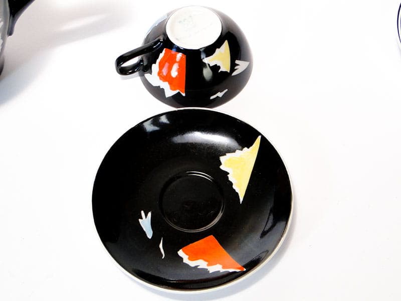 Coffee set Julita, black porcelain, by E. Ruszczyński, Wawel Porcelain Factory, Poland, 1950s. - 351528