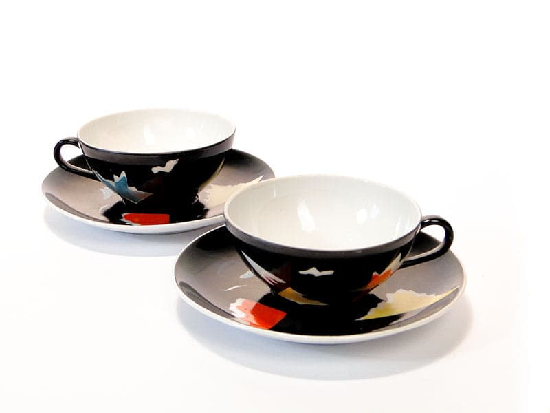 Coffee set Julita, black porcelain, by E. Ruszczyński, Wawel Porcelain Factory, Poland, 1950s. - 351529