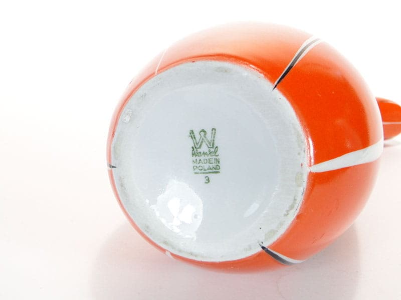Wazon Kropla, porcelana pomarańczowy biały srebrny, proj. Z. Śliwowska-Wawrzyniak, Polska, lata 50. - 351536