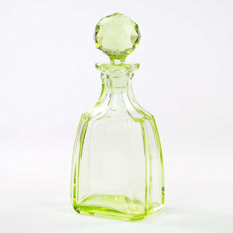 Decanter Art Deco, yellow-green uranium crystal glass, Moser, Czechoslovakia, 1920s - 351581