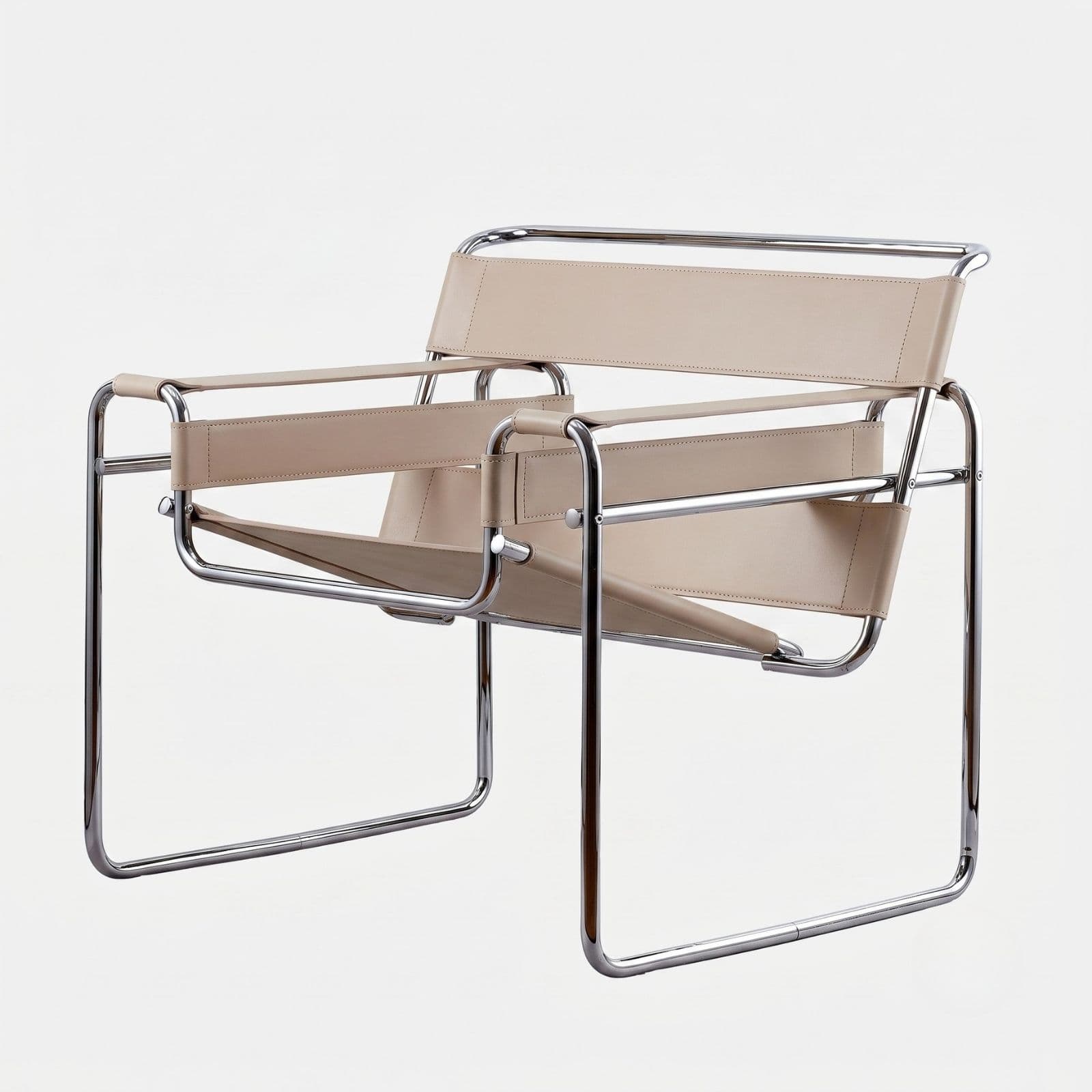 Fotel z giętej stali wg proj. Wassily, M. Breuer, cappuccino, skóra naturalna - 351710