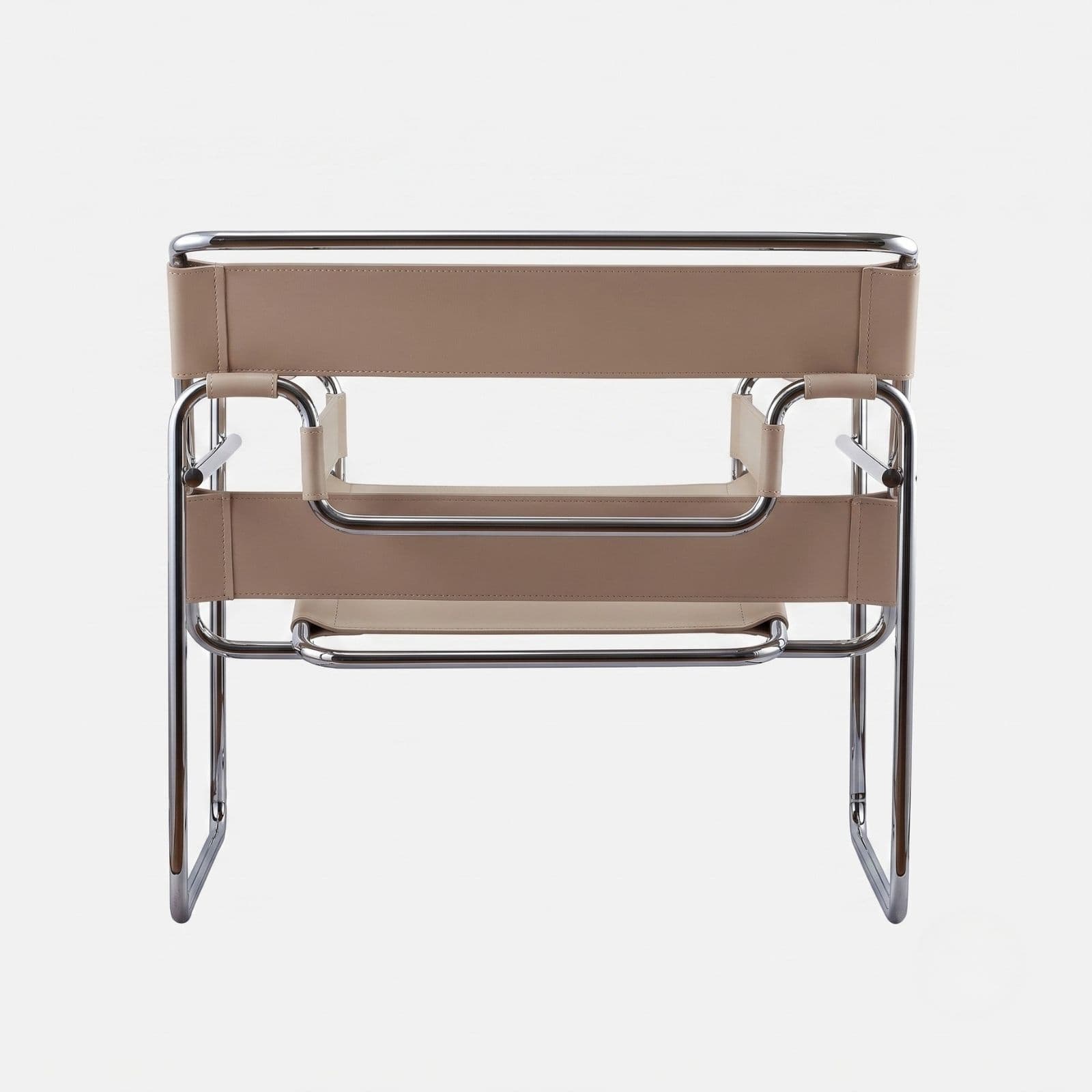 Fotel z giętej stali wg proj. Wassily, M. Breuer, cappuccino, skóra naturalna - 351713