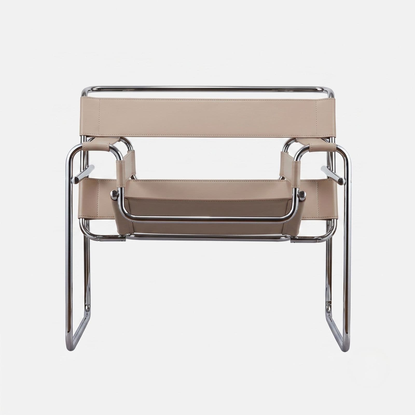 Fotel z giętej stali wg proj. Wassily, M. Breuer, cappuccino, skóra naturalna - 351712