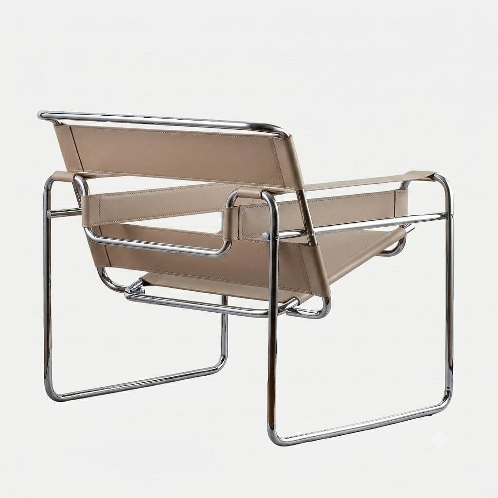 Fotel z giętej stali wg proj. Wassily, M. Breuer, cappuccino, skóra naturalna - 351714