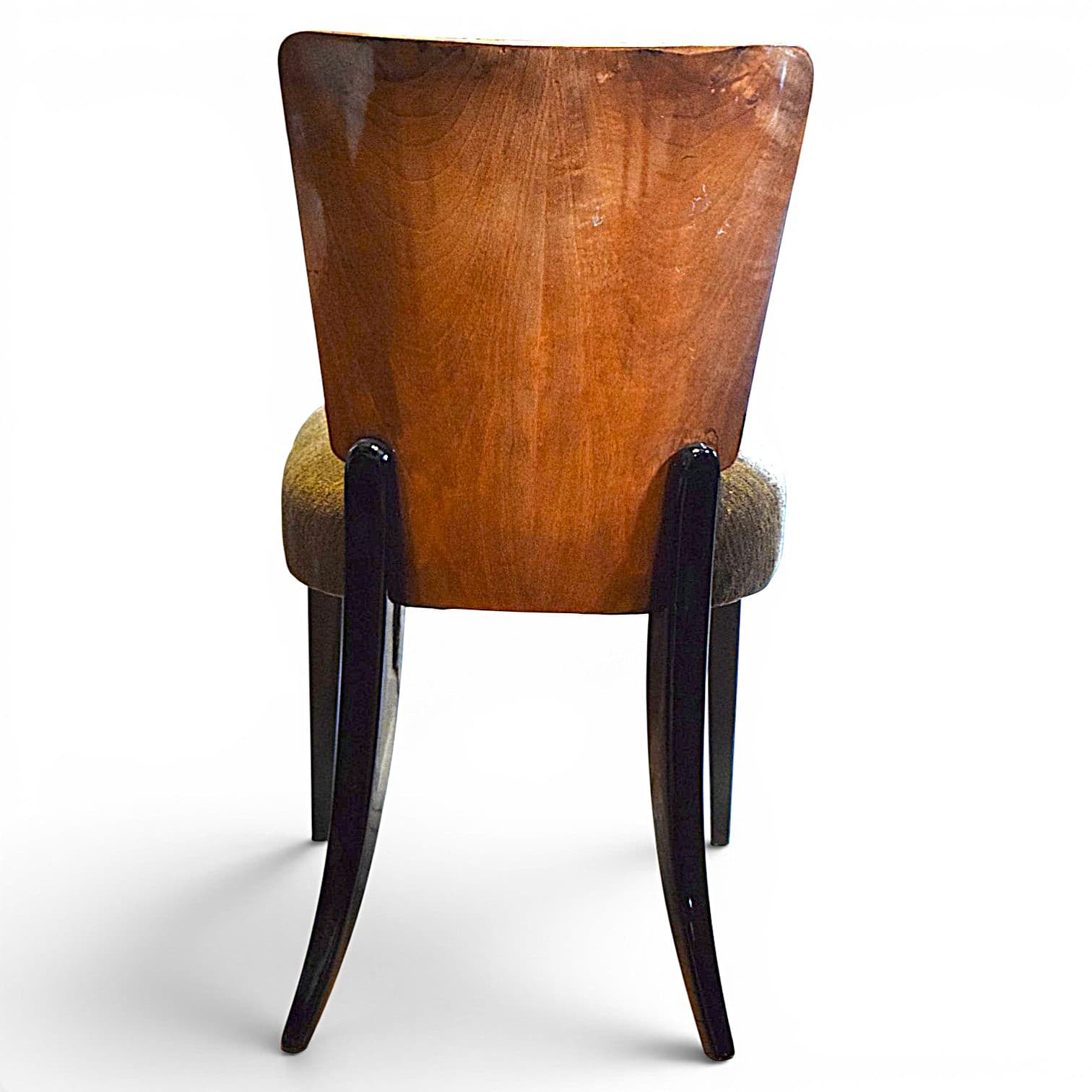 Set of four chairs H-214, black beech, brown walnut, green velvet, by J. Halabala, UP Závody, Czechoslovakia, 1950s - 351998