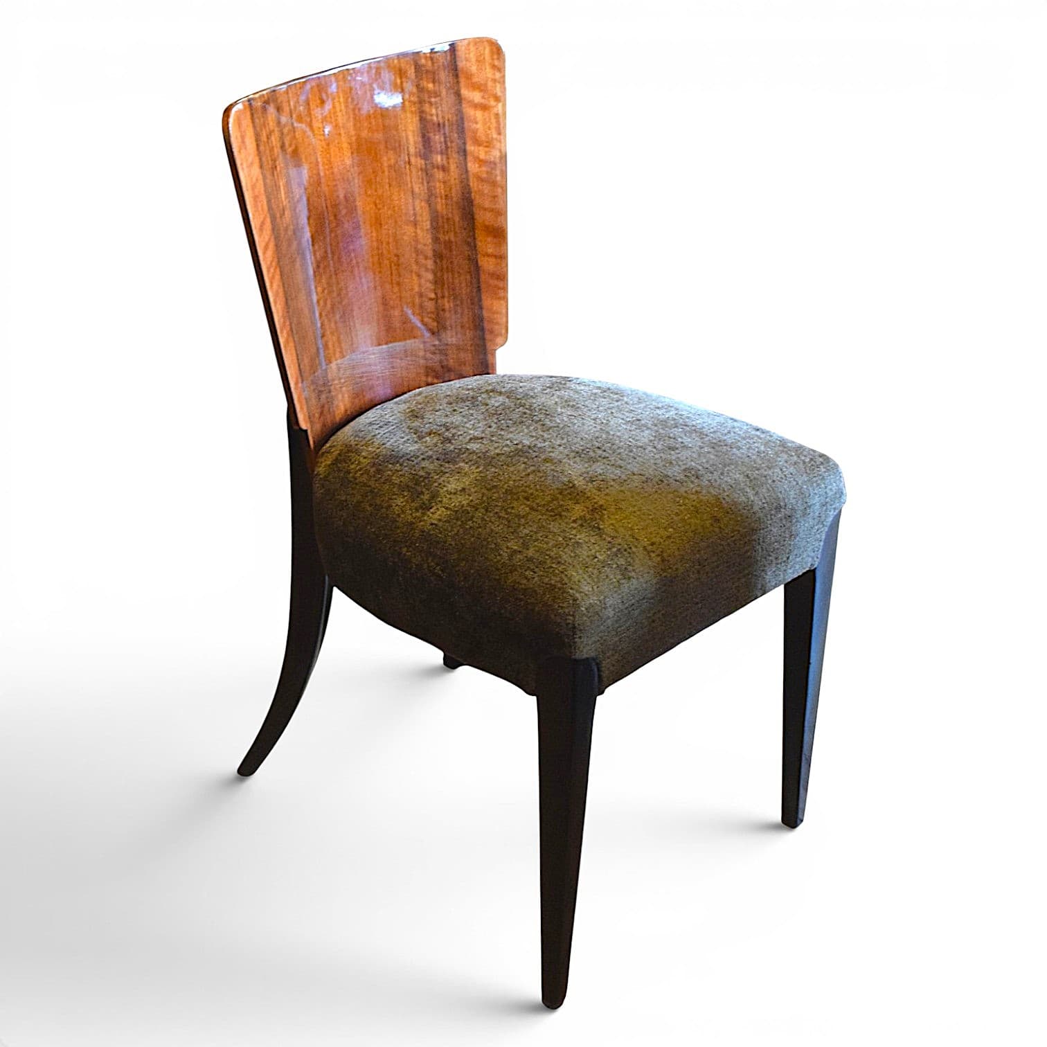 Set of four chairs H-214, black beech, brown walnut, green velvet, by J. Halabala, UP Závody, Czechoslovakia, 1950s - 351994