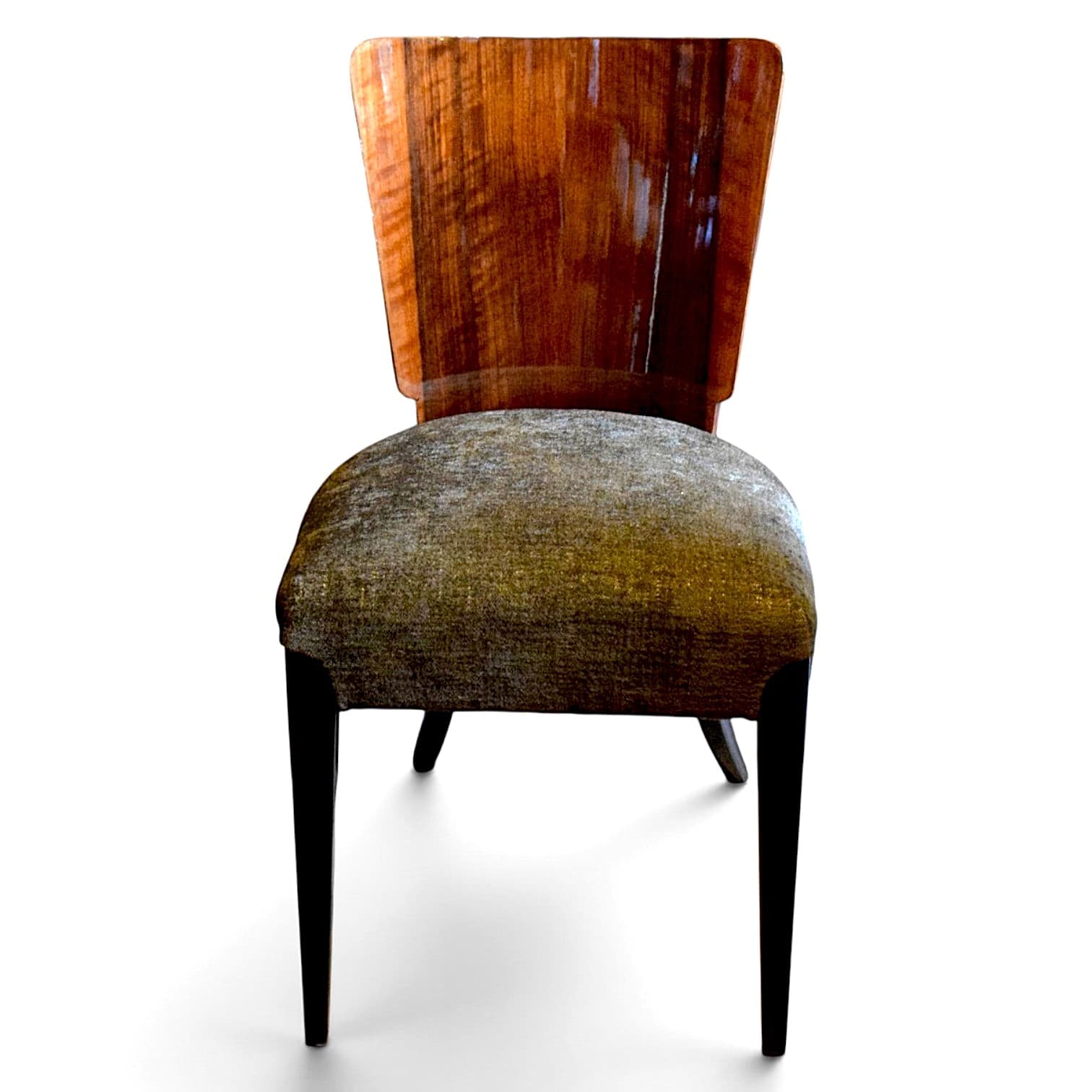 Set of four chairs H-214, black beech, brown walnut, green velvet, by J. Halabala, UP Závody, Czechoslovakia, 1950s - 352000