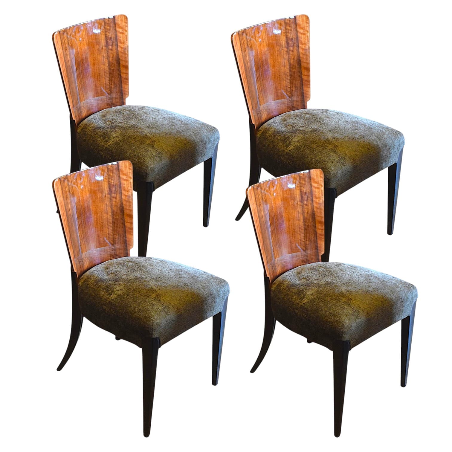Set of four chairs H-214, black beech, brown walnut, green velvet, by J. Halabala, UP Závody, Czechoslovakia, 1950s - 352001
