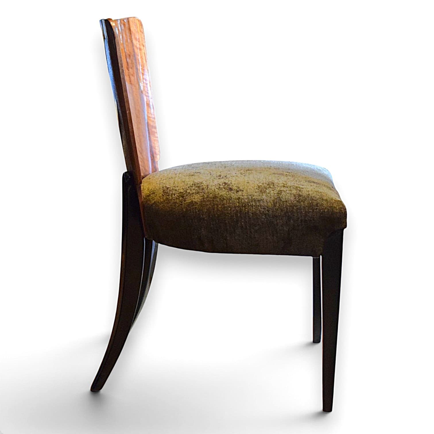 Set of four chairs H-214, black beech, brown walnut, green velvet, by J. Halabala, UP Závody, Czechoslovakia, 1950s - 351999