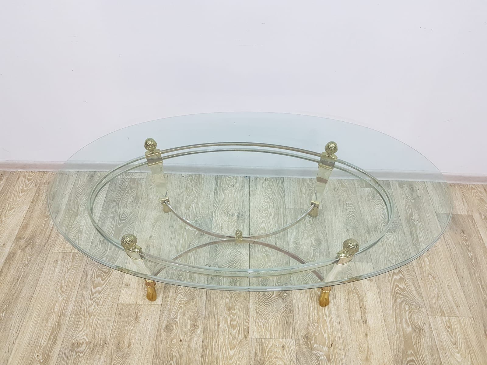 Coffee Table, Gold Brass, Transparent Glass, White Acrylic, Italy, 1970s - 352017