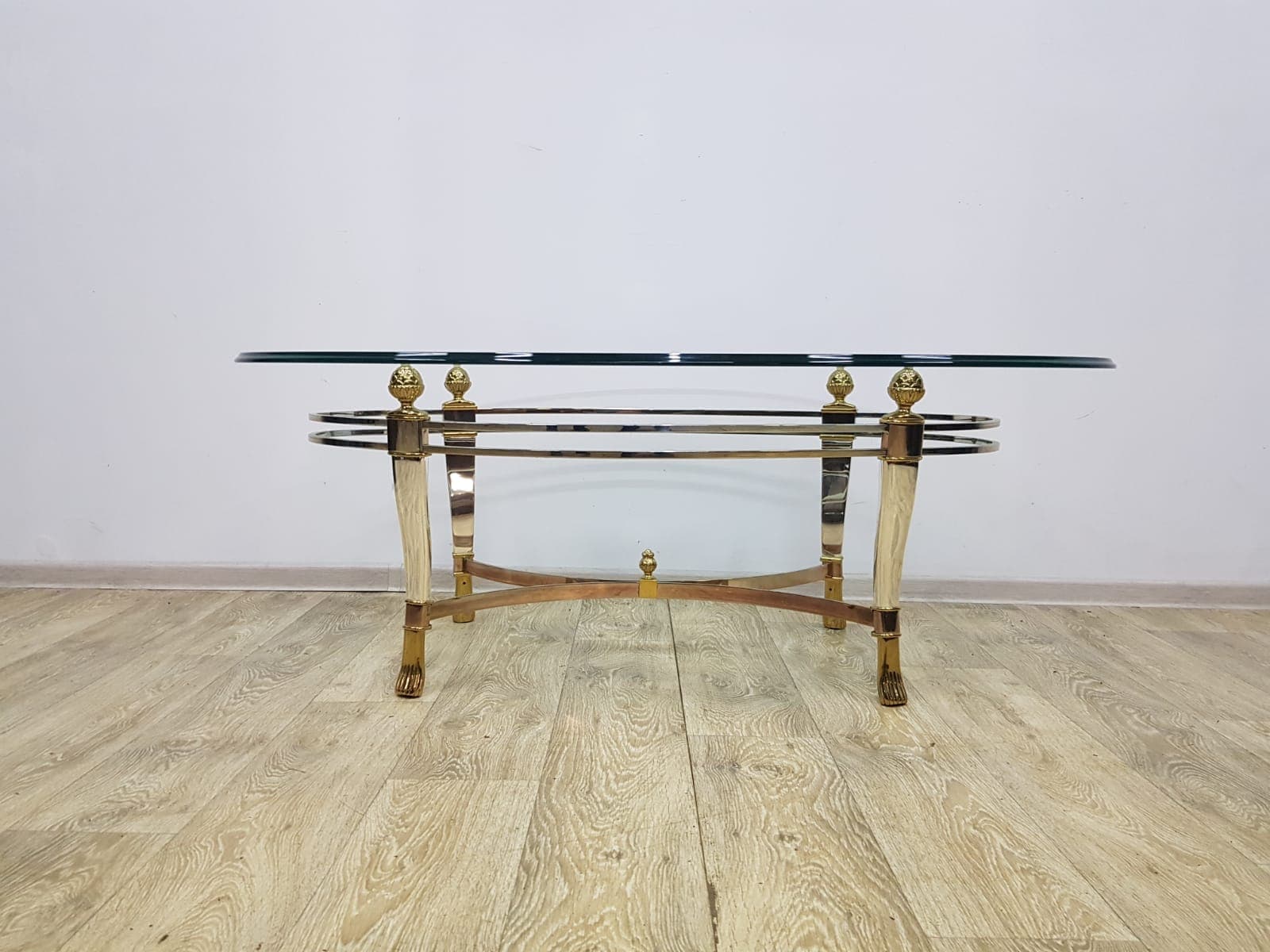 Coffee Table, Gold Brass, Transparent Glass, White Acrylic, Italy, 1970s - 352018
