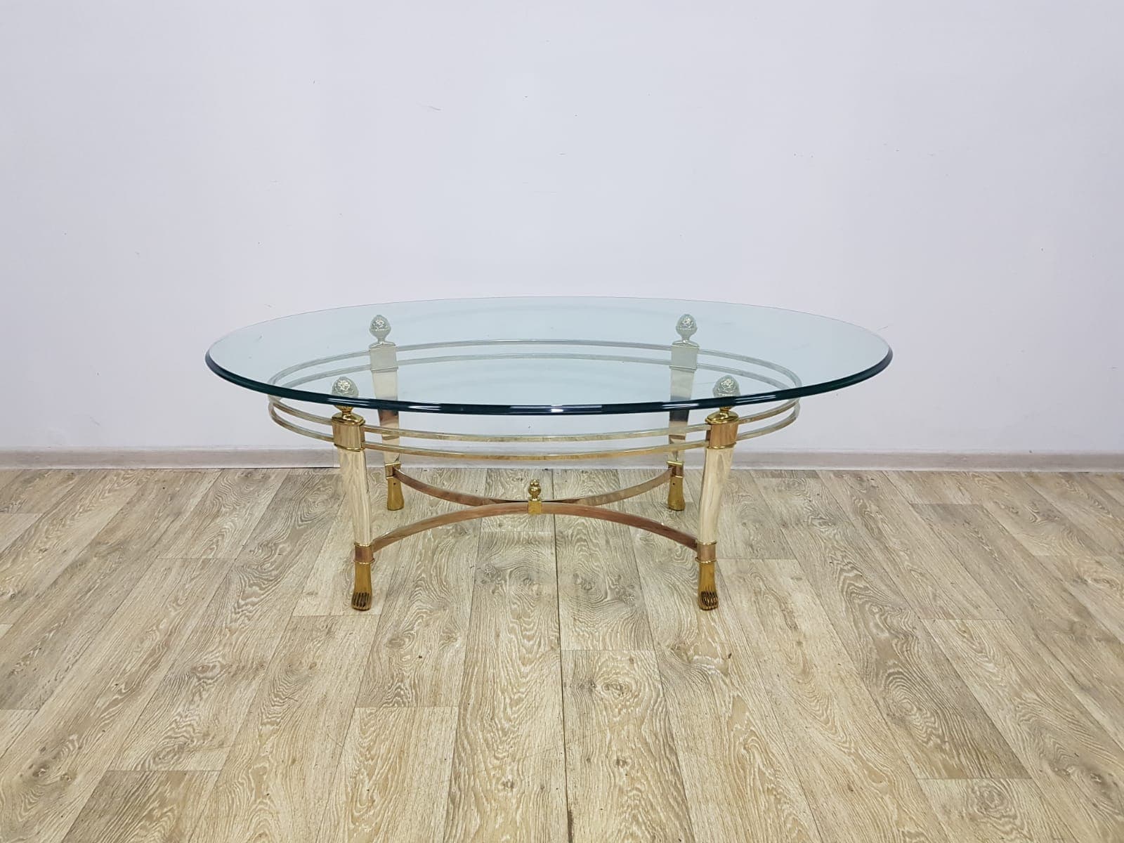 Coffee Table, Gold Brass, Transparent Glass, White Acrylic, Italy, 1970s - 352019