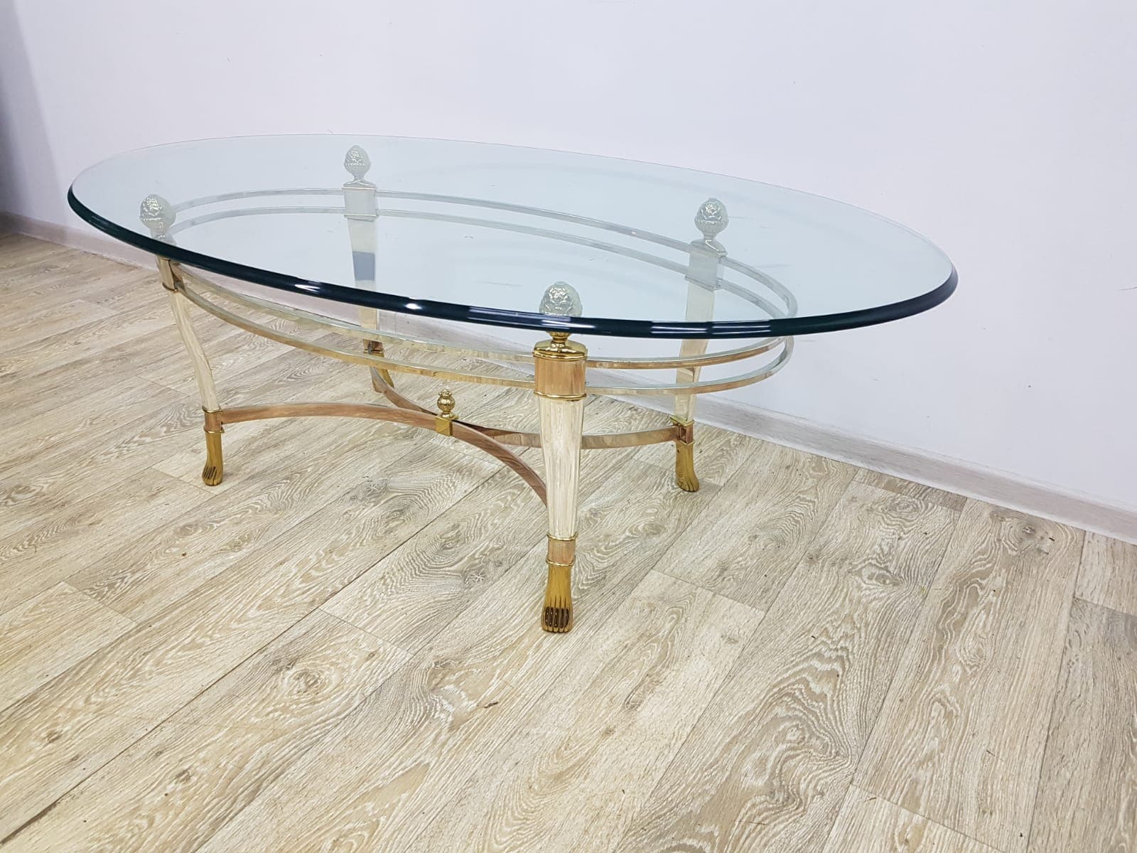 Coffee Table, Gold Brass, Transparent Glass, White Acrylic, Italy, 1970s - 352024