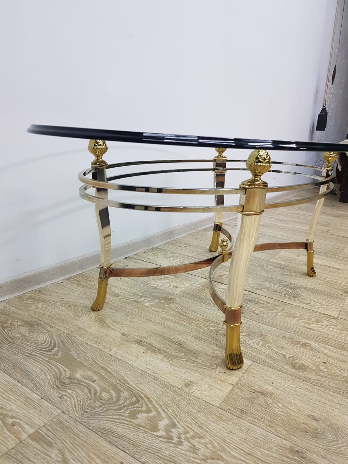 Coffee Table, Gold Brass, Transparent Glass, White Acrylic, Italy, 1970s - 352022