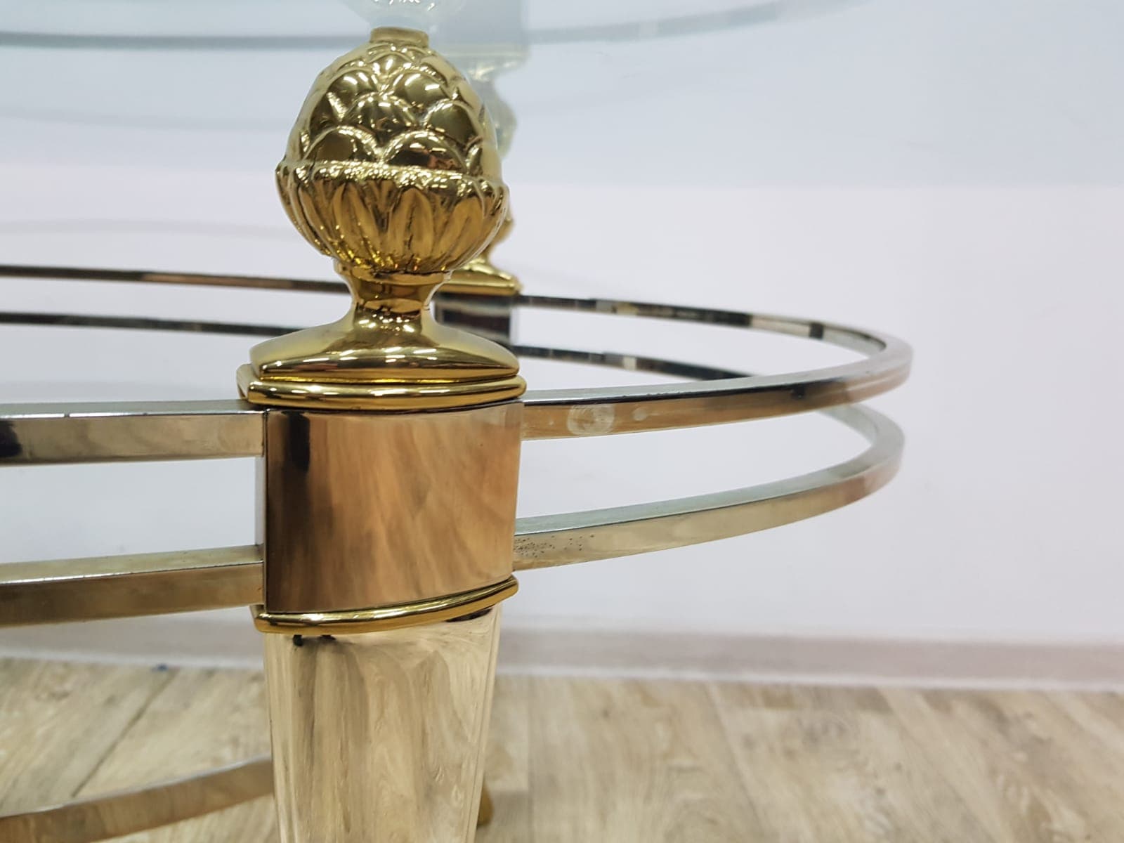 Coffee Table, Gold Brass, Transparent Glass, White Acrylic, Italy, 1970s - 352021