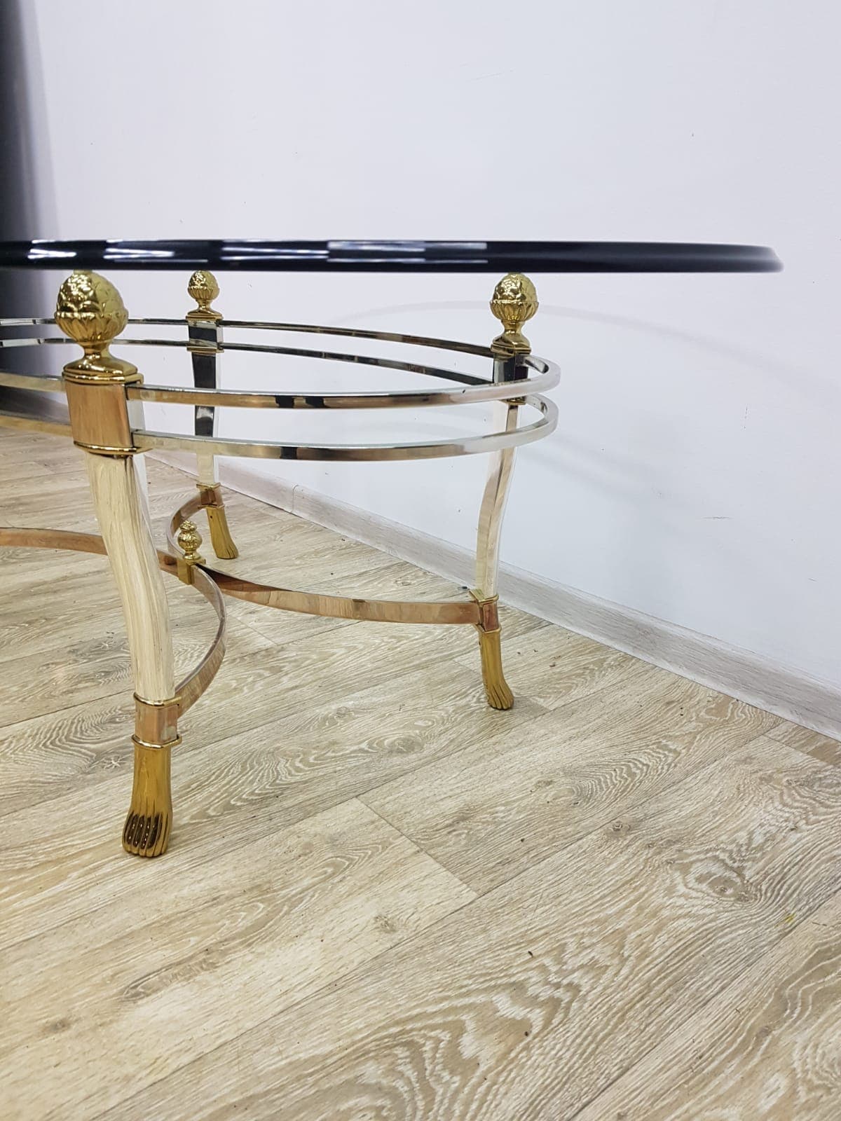 Coffee Table, Gold Brass, Transparent Glass, White Acrylic, Italy, 1970s - 352023