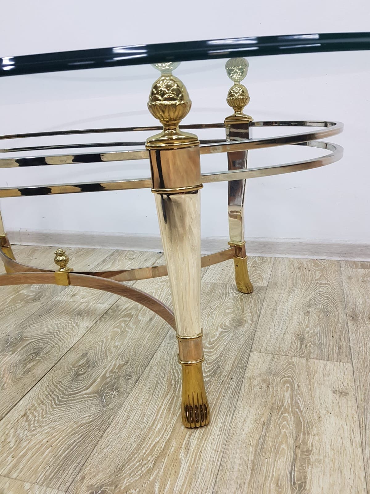 Coffee Table, Gold Brass, Transparent Glass, White Acrylic, Italy, 1970s - 352020