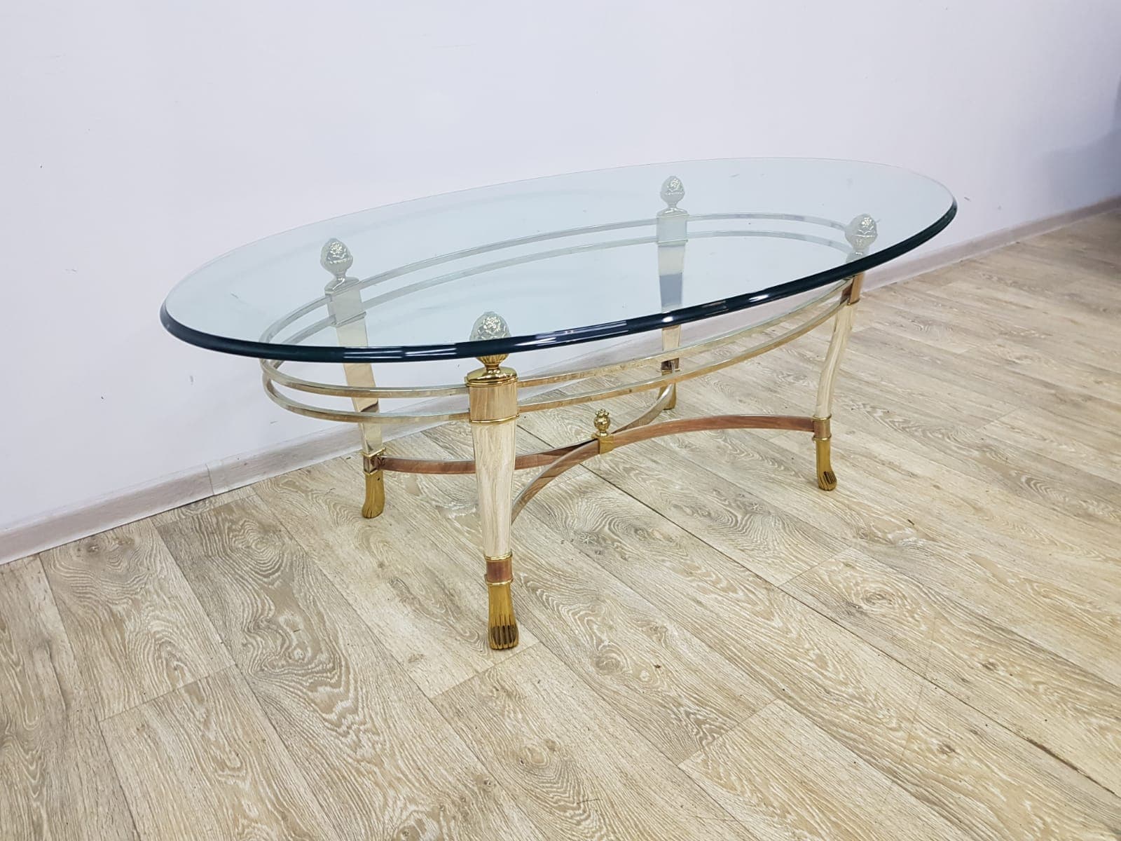 Coffee Table, Gold Brass, Transparent Glass, White Acrylic, Italy, 1970s - 352027