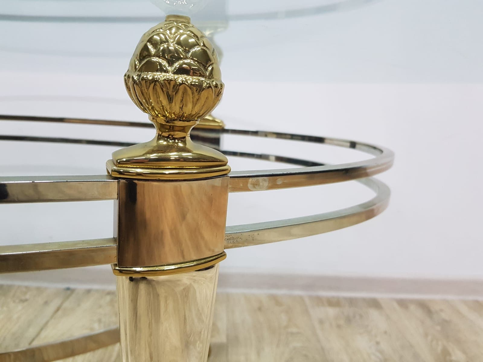 Coffee Table, Gold Brass, Transparent Glass, White Acrylic, Italy, 1970s - 352025