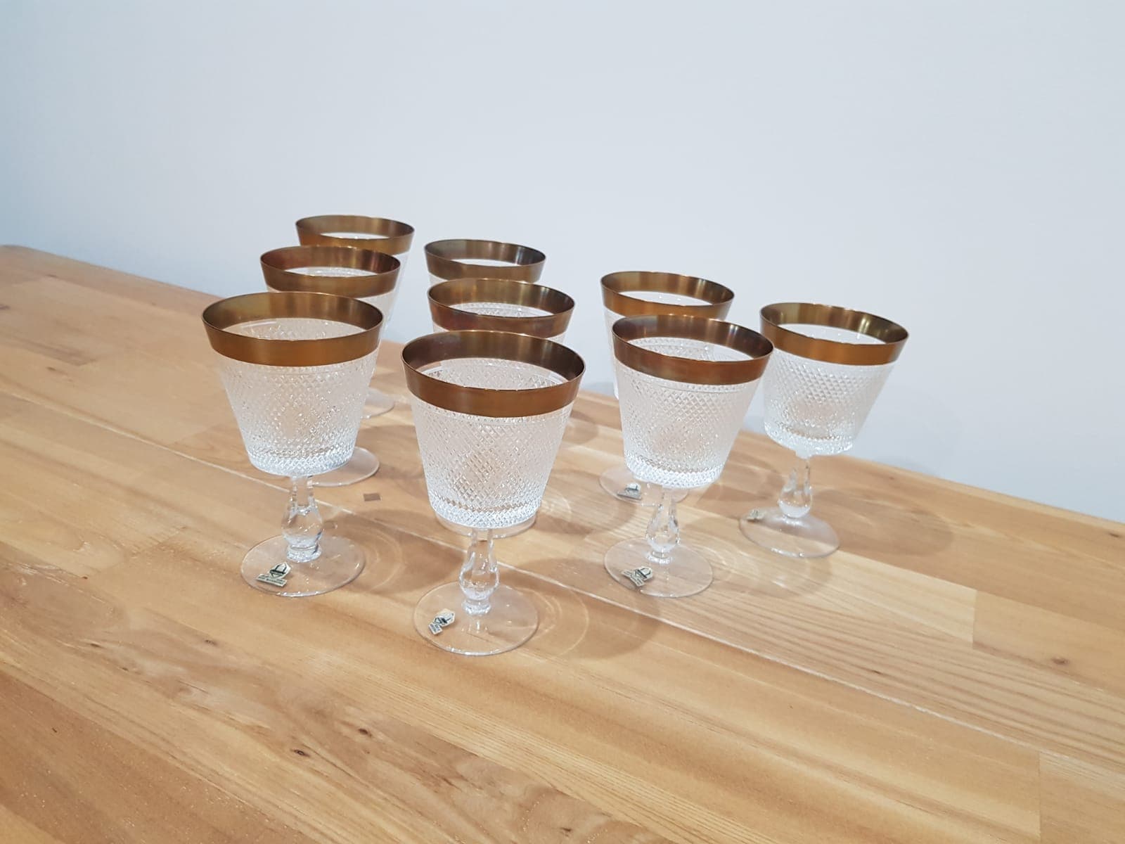 Set of nine glasses Rheinkristall, transparent crystal, gold-plated, Germany, 1960s. - 352047
